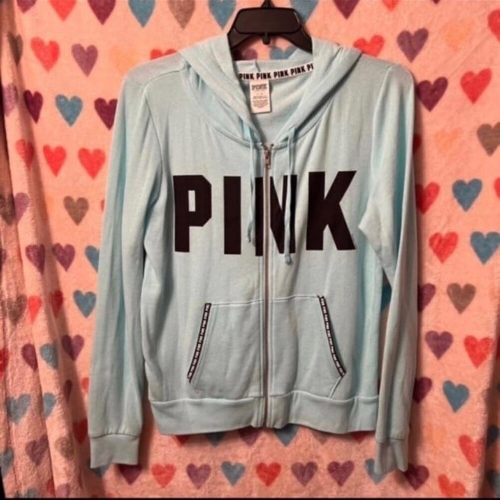 Victoria’s Secret PINK Full Zip Hoodie new Blue Large Logo VS